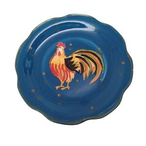 Dennis East Ceramic Rooster Appetizer Plate‎ Blue Scalloped Edge Farmhouse Dish
